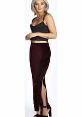 boohoo Sierra Velvet Side Split Maxi Skirt - berry