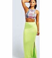 boohoo Slim Fit Side Split Column Maxi Skirt - lime