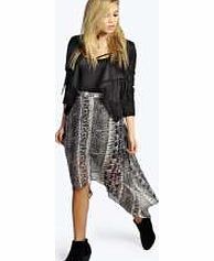 boohoo Snake Print Chiffon Hanky Hem Skirt - grey