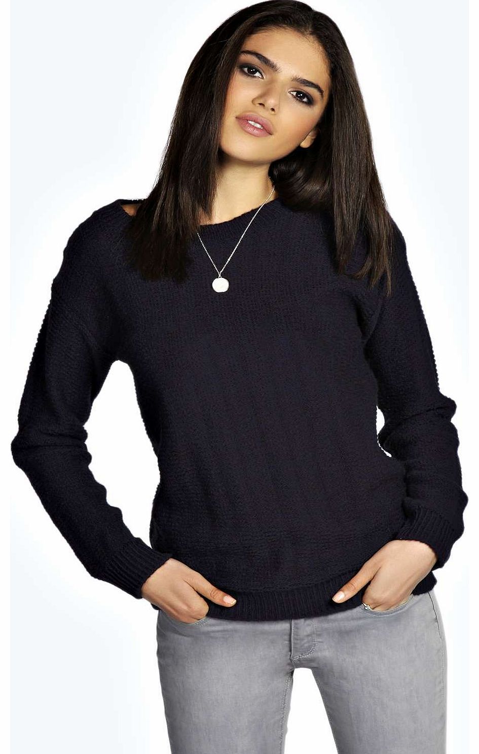 Sookie Patterned Soft Knit Jumper - navy azz19182