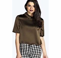 Sophie Silky Boxy Collared Shirt - khaki azz20395