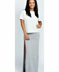 boohoo Soraya Thigh High Split Maxi Skirt - grey marl