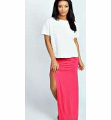 boohoo Soraya Thigh High Split Maxi Skirt - lipstick