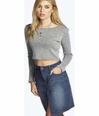 boohoo Split Front Stretch Denim Skirt - blue azz12989