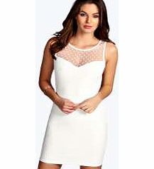 Spot Mesh Textured Bodycon Dress - ivory azz10600