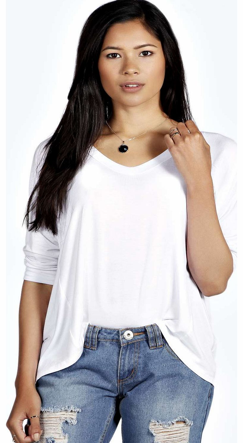 Summer Oversized V Neck 1/2 Sleeve Top - white