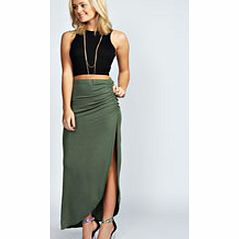 boohoo Tamsin Ruched Side Jersey Maxi Skirt - khaki