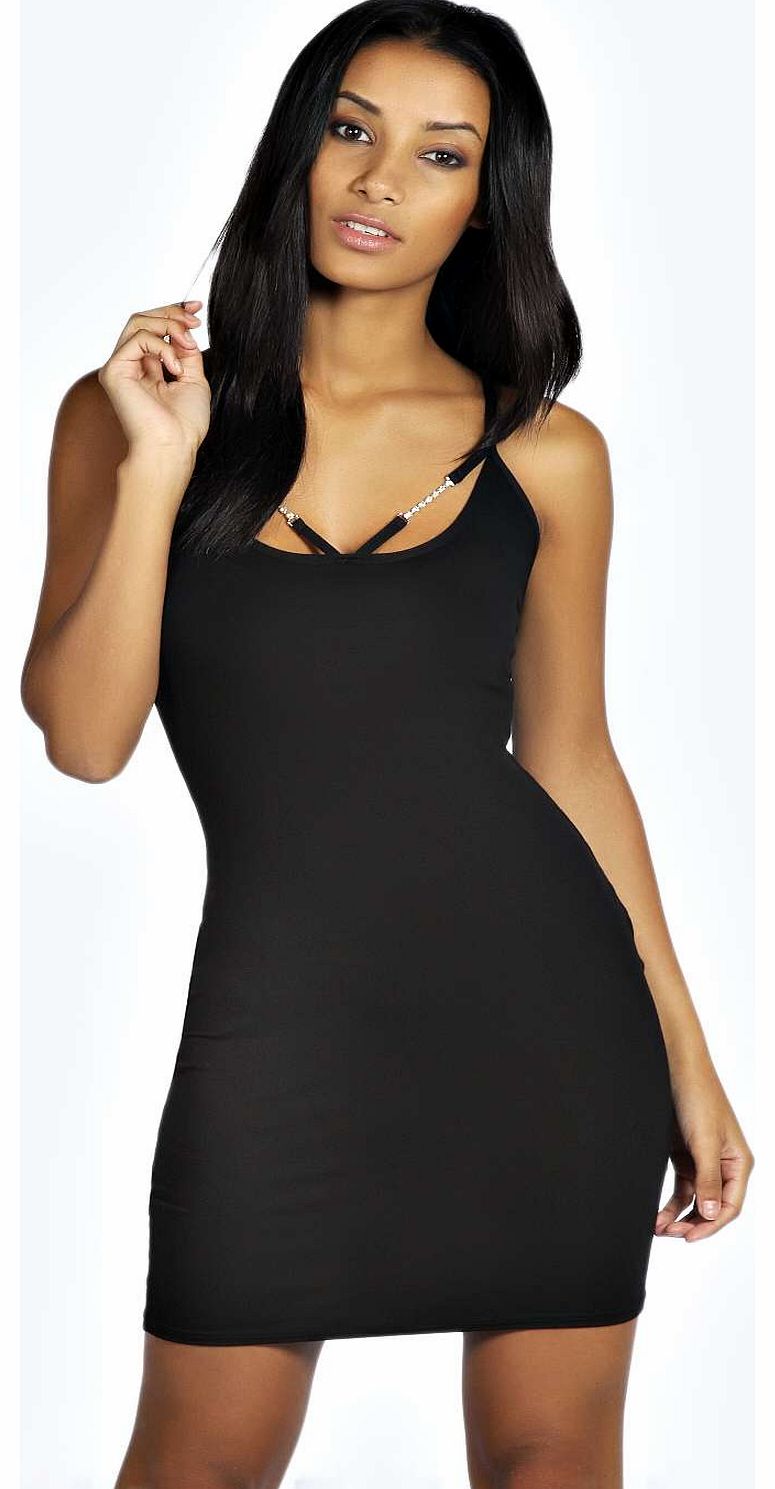 Tanya Diamond Strap Bodycon Dress - black azz18997