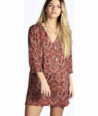 Tara 3/4 Sleeve V Front Shift Dress - multi