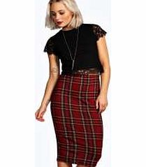 boohoo Tartan Check Bodycon Midi Skirt - berry azz14565