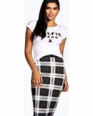 boohoo Tartan Check Scuba Midi Pencil Skirt - black