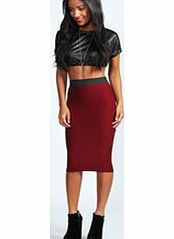 boohoo Teresa Waffle Contrast Waistband Midi Skirt -