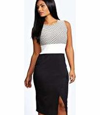 boohoo Texture Asymetric Skirt Midi Bodycon Dress -