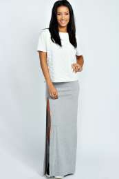 boohoo Thigh High Split Maxi Skirt - grey marl azz36026