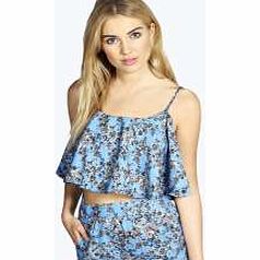 Tia Crop Swing Floral Woven Cami - blue azz20516