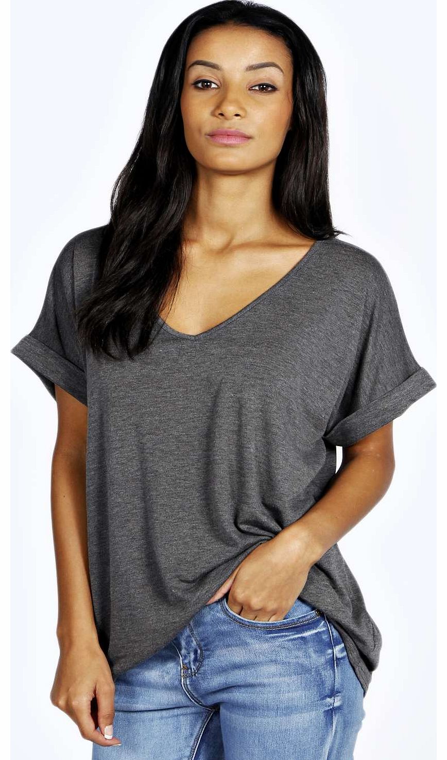 Unity Oversized V Neck Tee - charcoal azz18350