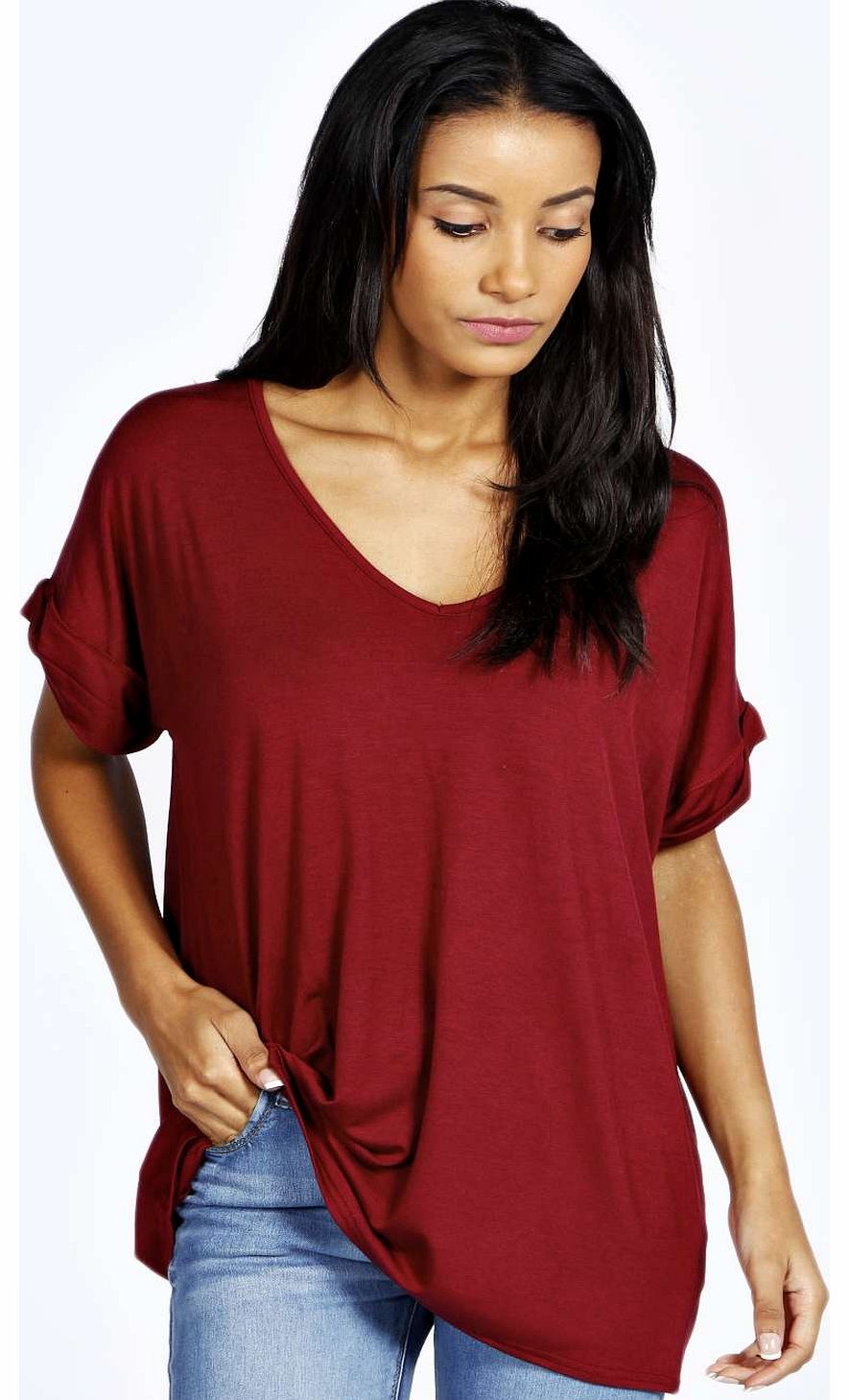 Unity Oversized V Neck Tee - wine azz18350