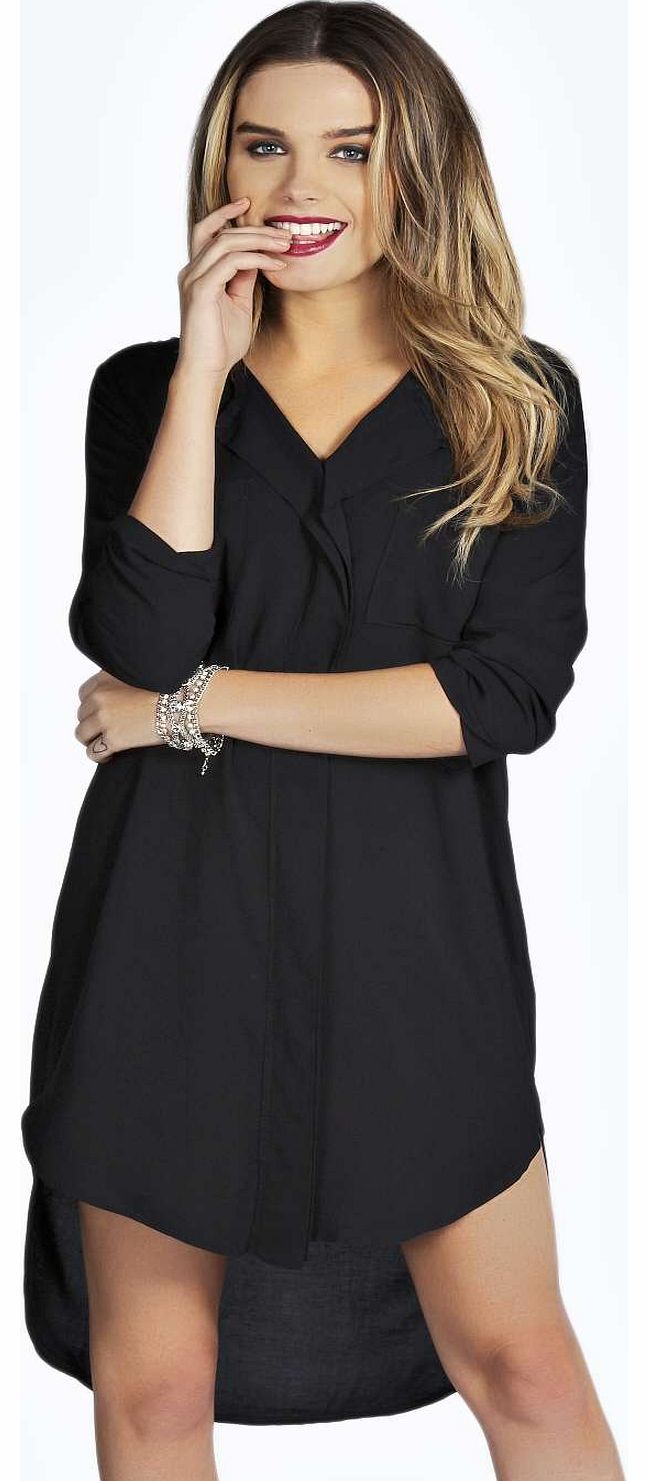 Verity Oversized Curved Hem Woven Shirt Dress -