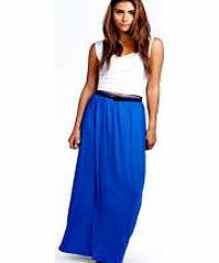 boohoo Vivian Viscose Jersey Belted Maxi Skirt - cobalt