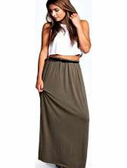 boohoo Vivian Viscose Jersey Belted Maxi Skirt - khaki