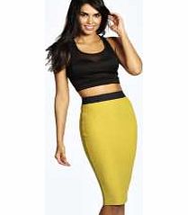 boohoo Waffle Contrast Waistband Midi Skirt - olive