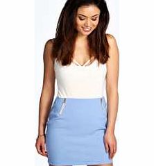 boohoo Woven A Line Zip Detail Skirt - blue azz10701