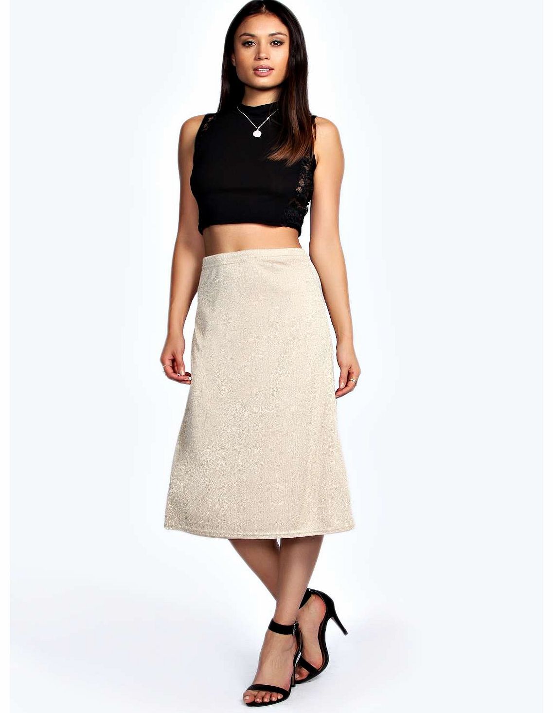 boohoo Yazzmin Knit A Line Midi Skirt - stone azz19116