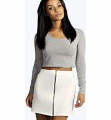 boohoo Zip Front A Line Mini Skirt - ivory azz09816