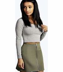 boohoo Zip Front A Line Mini Skirt - khaki azz09816