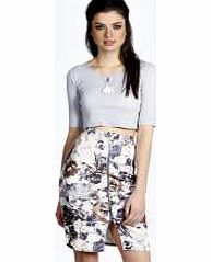 boohoo Zip Front Floral Print Midi Skirt - navy azz17687