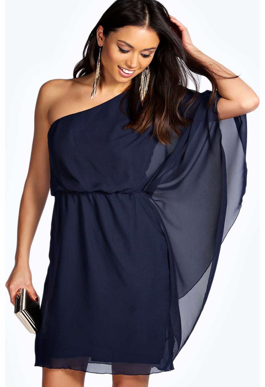 Zoe One Shoulder Full Skater Dress - navy azz18768