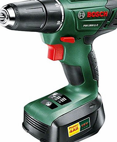 Bosch PSR 1800 LI-2 (1 Batt 1.5Ah) 18 V Cordless Lithium-Ion Drill Driver