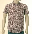 Mens Brick Red Floral Short Sleeve Cotton Shirt - Orange Label