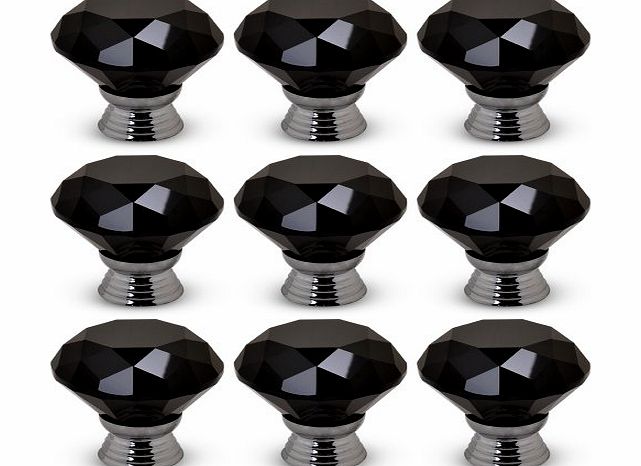 HDAC023 8 X 40mm Diamond Black Crystal Glass Door Cupboard Knobs Pull Handle Drawer Kitchen Cabinet+ Screw Set