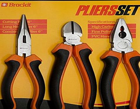 Brackit High Carbon Steel 6`` Pliers Set - Set of 3 Assorted Pliers