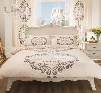 Brandstock24 SCRIPT PARIS DOUBLE SIZE DUVET COVER BEDDING SET - CREAM