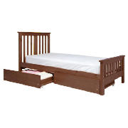 Brent Pine Single Bed, Dark with Pair of Storage