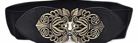 Broadfashion Womens Fashion Retro Vintage Wide Elastic Stretch Waist Belt Waistband Dress Belts (Black)