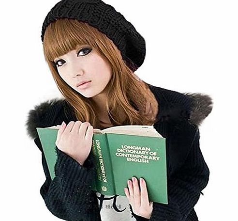 Broadfashion Womens Lady Knitted Beret Braided Baggy Beanie Crochet Hat Ski Cap (Black)