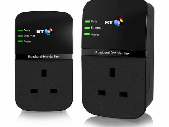 BT Broadband Extender Flex 500 Kit, Passthrough Powerline Adapters - Twin pack