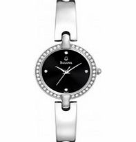 Bulova Ladies Black Silver Crystal Bangle Watch