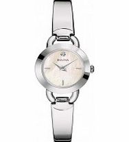 Bulova Ladies Diamonds White Silver Bangle Watch