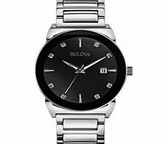 Bulova Mens Diamond Silver Steel Bracelet Watch