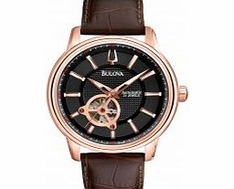 Bulova Mens Rose Gold Brown Mechanical Watch