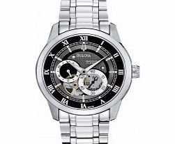 Bulova Mens Silver Black Mechanical Watch