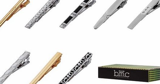 Bundle Monster 8pc Luxury Mens Gold and Silver Finish Necktie Tie Bar Clip Mix Set