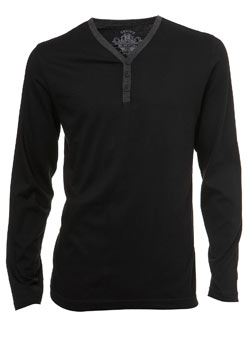 Black Contrast Y-Neck Long Sleeved T-Shirt