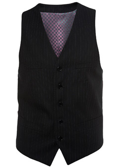 Burton Black Slim Fit Blue Fine Stripe Suit Waistcoat