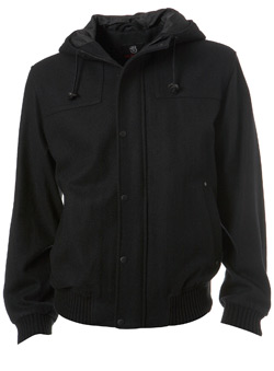 Black Wool Hoody Bomber Jacket