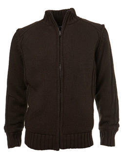 Brown Fleece-Lined Zip Through Jumper